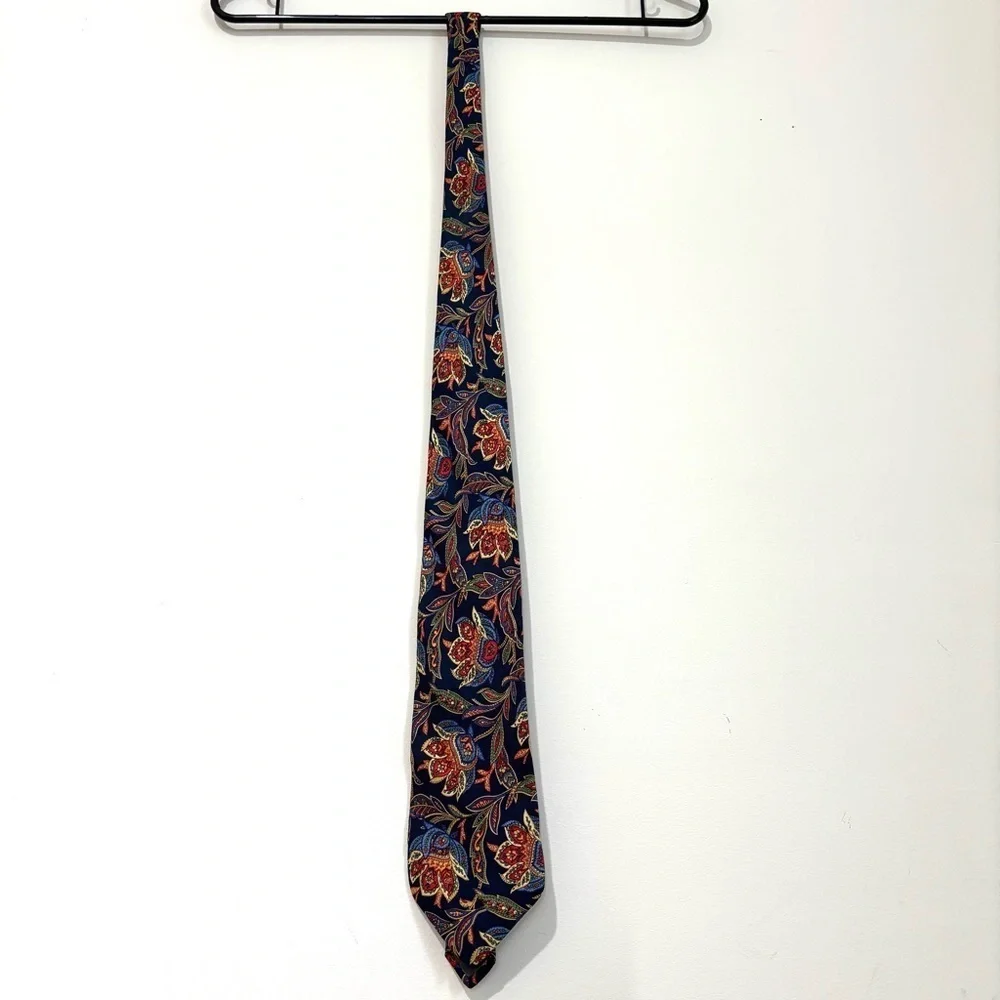 Emilio Sandrini Kreymborg Vintage Navy Orange 100% silk paisley brocade Neck Tie